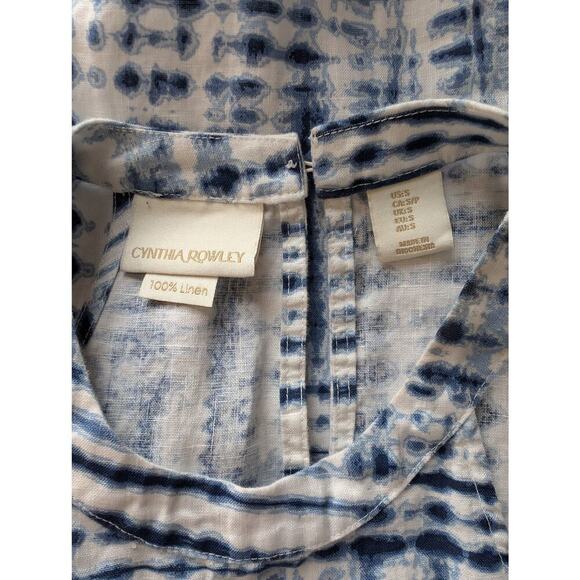Cynthia Rowley Small Dress 100% Linen Blue White Womens Shift Halter Tie Dye - Picture 10 of 10